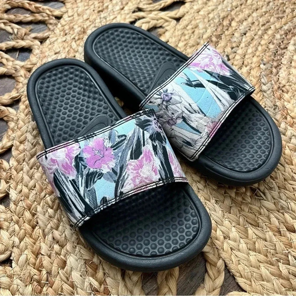 Women 5M Nike Benassi JDI Print Slide Sandals Anyhracite/Topaz Mist - Picture 2 of 4